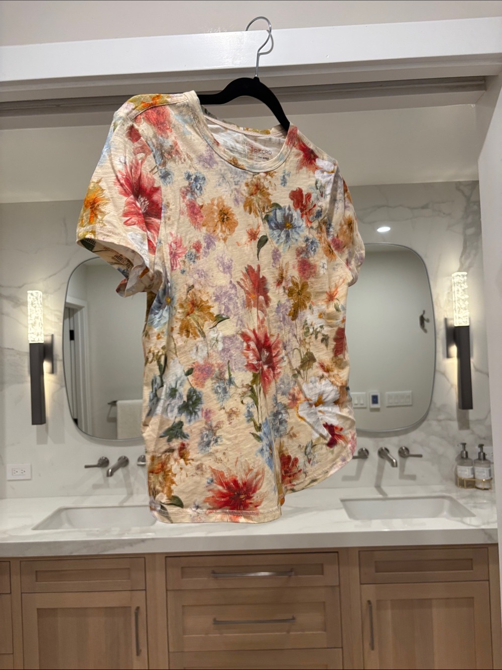 Pilcro Cream Floral Short-Sleeve Tee